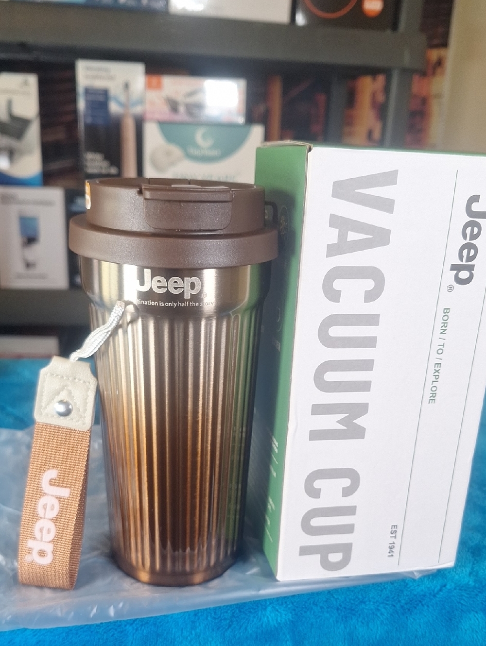 Jeep Metallic Brown Travel Tumbler with Strap